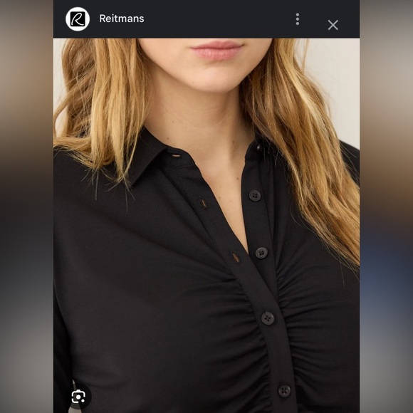 Reitmans Long-Sleeve Knitted Blouse with Shirt Collar - Black - Picture 6 of 7